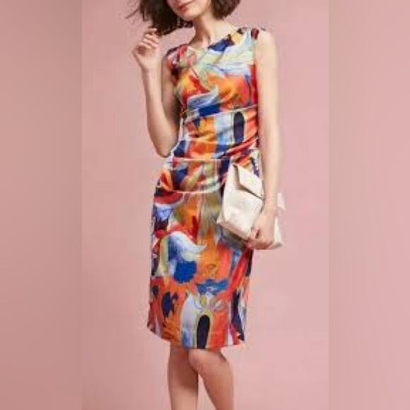 NWT Anthropologie x Nicole Miller Abstract Print Veronica Rouched Column Dress 8 - Picture 9 of 10